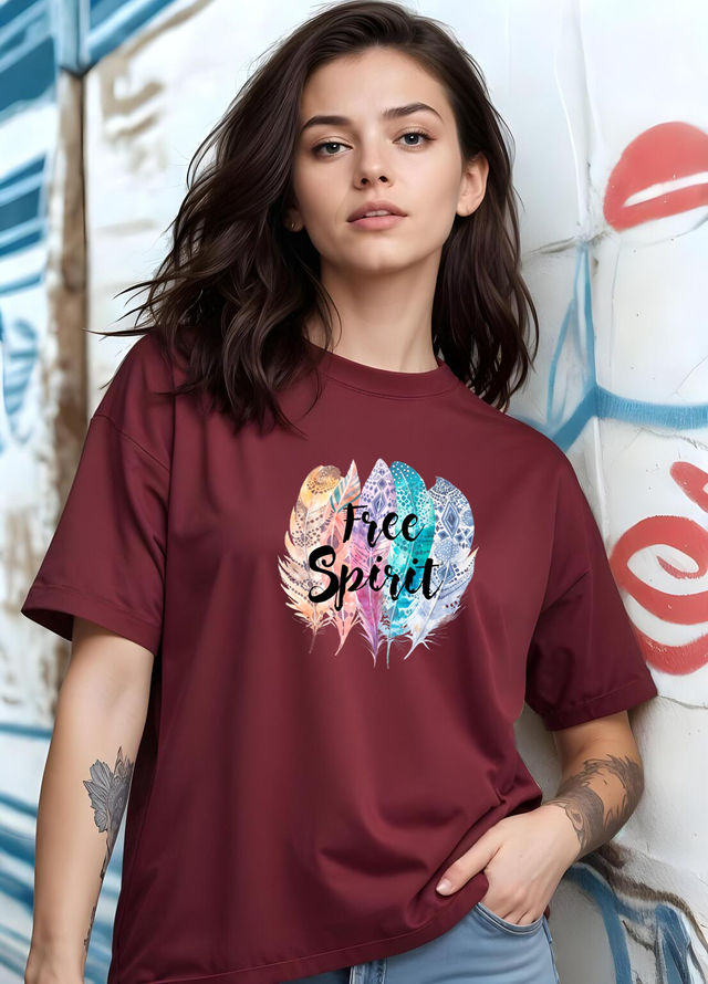 Smartees Womens Oversize Printed T-shirt | WW - 2033 | Maroon - XL