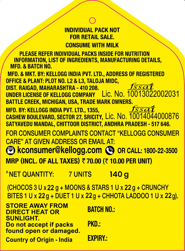 Kellogg'S Multigrain Chocos - Variety Pack(153gms) & Nandini Fresh Toned Fresh Milk (Pouch Blue)(500ml) Combo