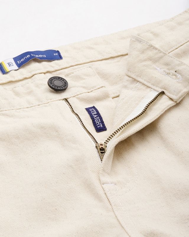 Bene Kleed Men's Straight Denim Trousers | Ecru - 32