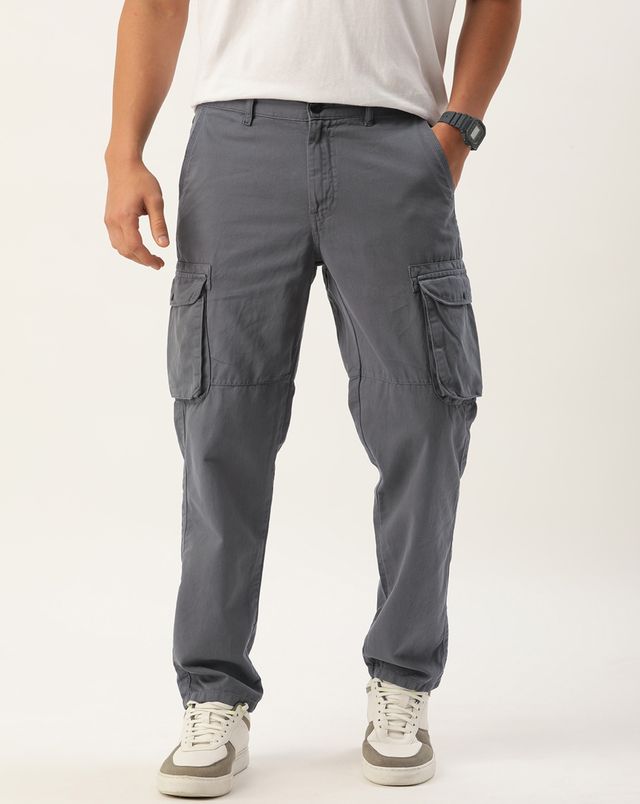 IVOC Men Iron Grey Regular Cargo Trousers 28