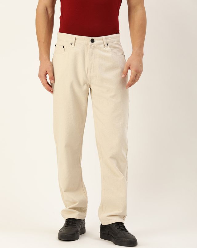 Bene Kleed Men's Straight Denim Trousers | Ecru - 32