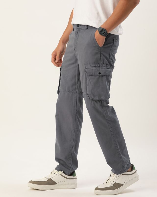 IVOC Men Iron Grey Regular Cargo Trousers 28