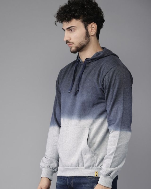 Campus Sutra Men's Pullover Ombre Sweatshirt With Ribbed Hem | Multicolour - M
