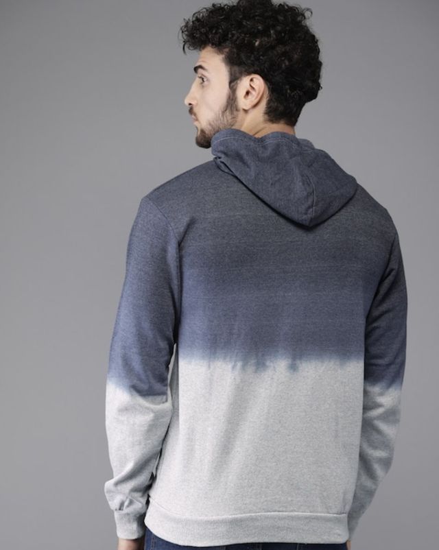 Campus Sutra Men's Pullover Ombre Sweatshirt With Ribbed Hem | Multicolour - M