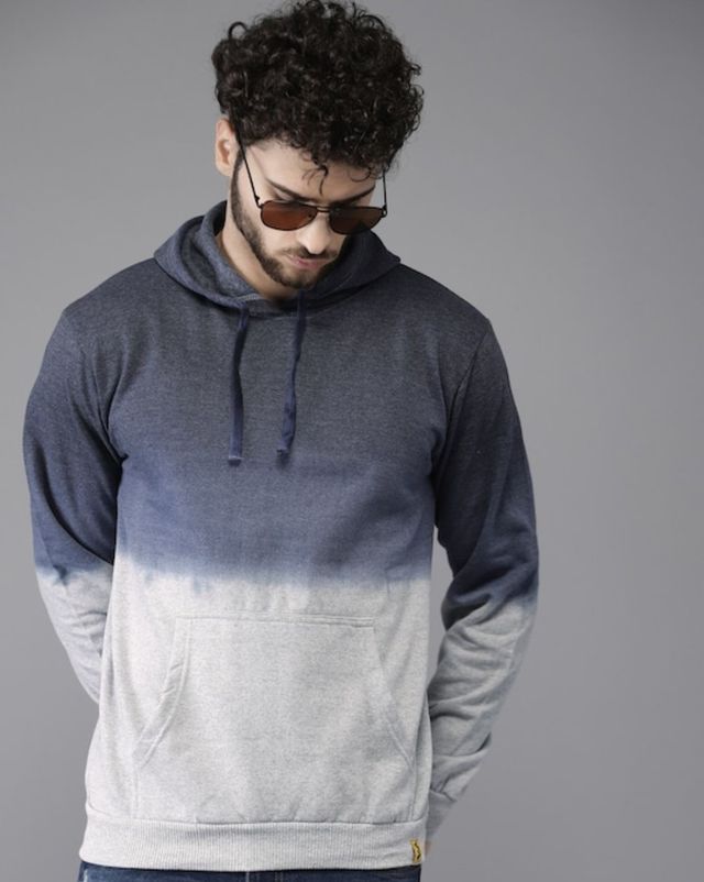 Campus Sutra Men's Pullover Ombre Sweatshirt With Ribbed Hem | Multicolour - M