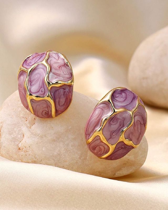 Sohi The Veined Stud Earrings - Lavender For Women's