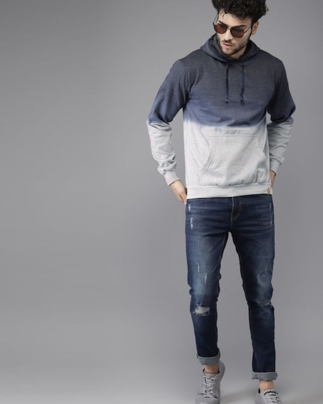 Campus Sutra Men's Pullover Ombre Sweatshirt With Ribbed Hem | Multicolour - M