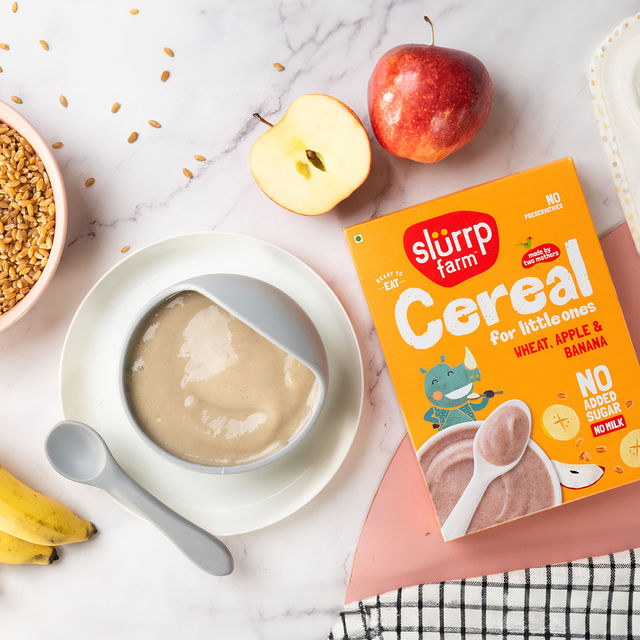 Slurrp Farm Wheat Apple & Banana Instant Healthy Cereal 100% Natural No Added Sugar No Milk, 300 Gm(300gms) & Slurrp Farm Cereal - Wheat, Apple & Date With Milkno Added Sugar No Powder 1 Pcs(1pc) Combo