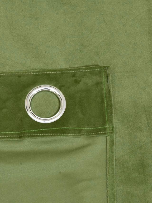 Stitchnest Smooth Textured Green Velvet Semi Sheer Curtains | Door-7 Feet x 4 Feet