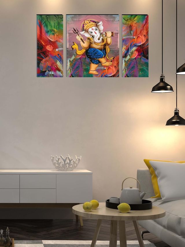 Indianara Set of 3 Lord Ganesha MDF Art Painting without glass - 5464FL