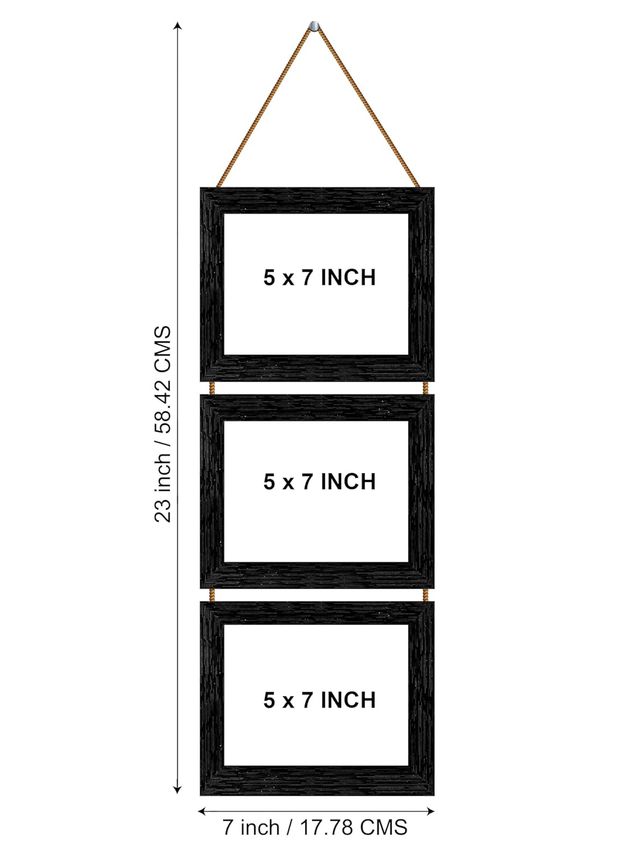 Indianara 3 in 1 Hanging Photo Frame with Plexiglass - Three slots for 3 Photos of 5 x 7 each BK