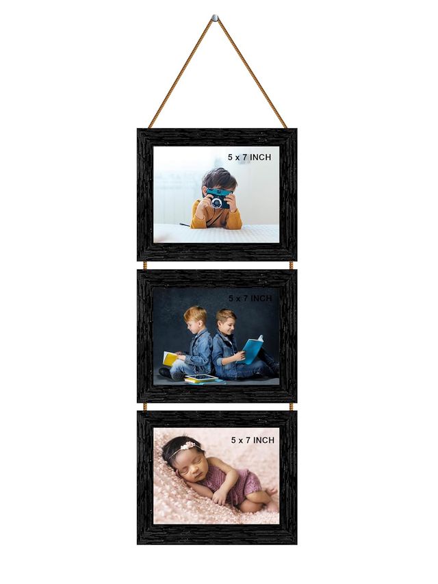 Indianara 3 in 1 Hanging Photo Frame with Plexiglass - Three slots for 3 Photos of 5 x 7 each BK