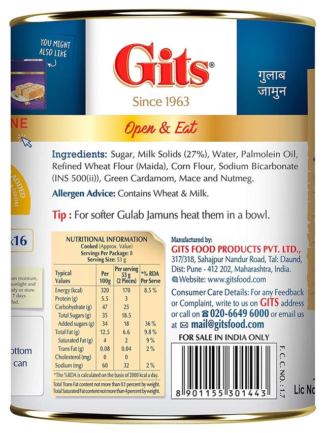 Gits Gulab Jamun Open & Eat (Tin)
