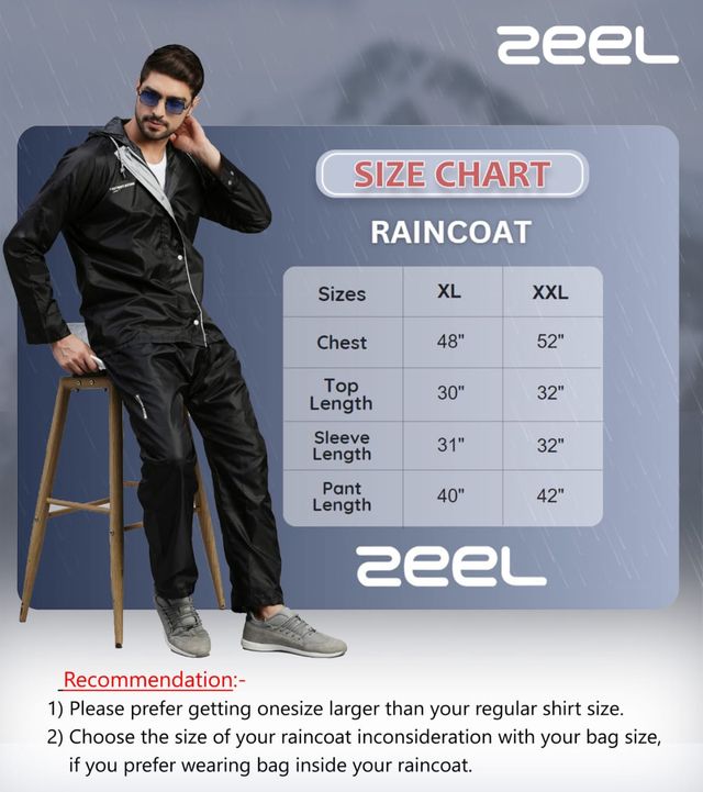 Zeel Men's Waterproof Raincoat- XXL (Black)