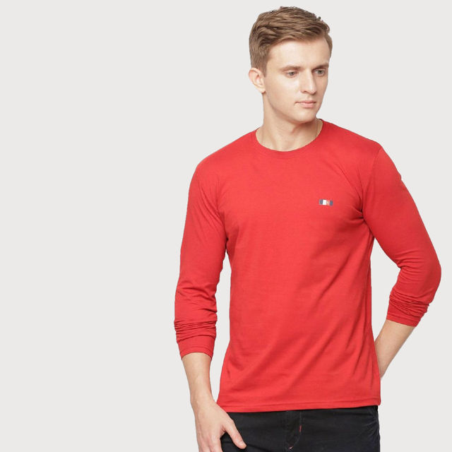 Actimaxx Men's Solid Round Neck Long Sleeve Pure Cotton T-shirt