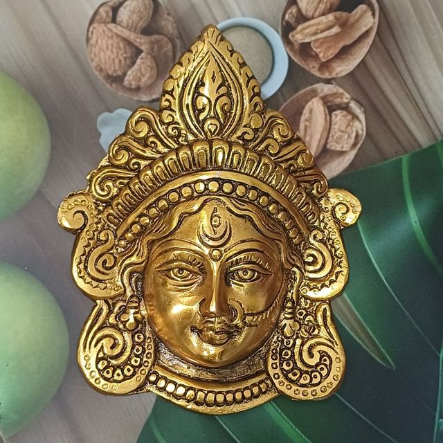 Gullak Metal Durga Face Mukut Idol - Gold | 5.2 x 1.2 x 6.2 inch