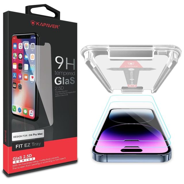 Kapaver Iphone 14 Pro Max Tempered Glass Screen Protector Guard | Easy Fit - 2 Pack