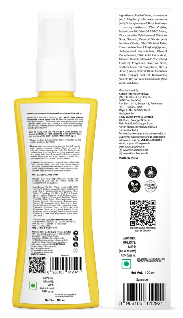 WOW Skin Science UV Water Transparent Sunscreen Spray SPF 50