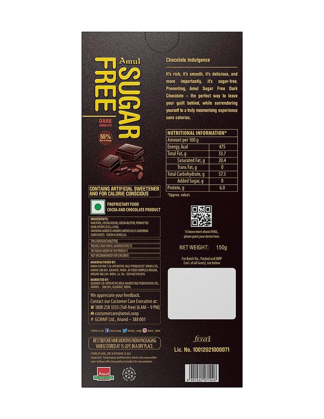Amul Sugar Free Dark Chocolate