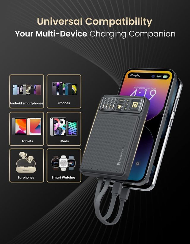 Portronics Luxcell Bind Mini 10k 10000mAh Powerbank with 22.5W Fast Charging, In-Built Type C PD