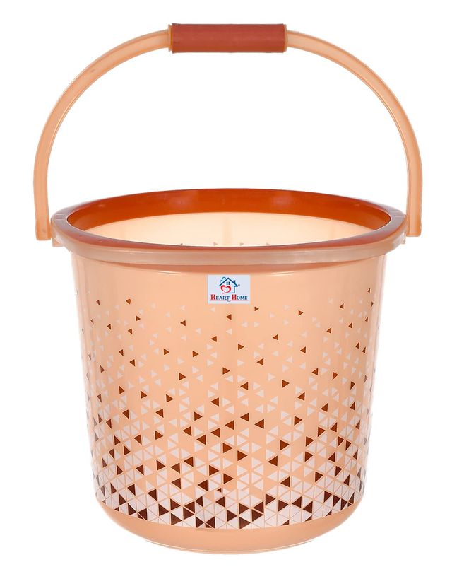 Kuber Industries Plastic Triangle Print Bucket with Handle | 18 L | Pack of 2 (Black & Brown)