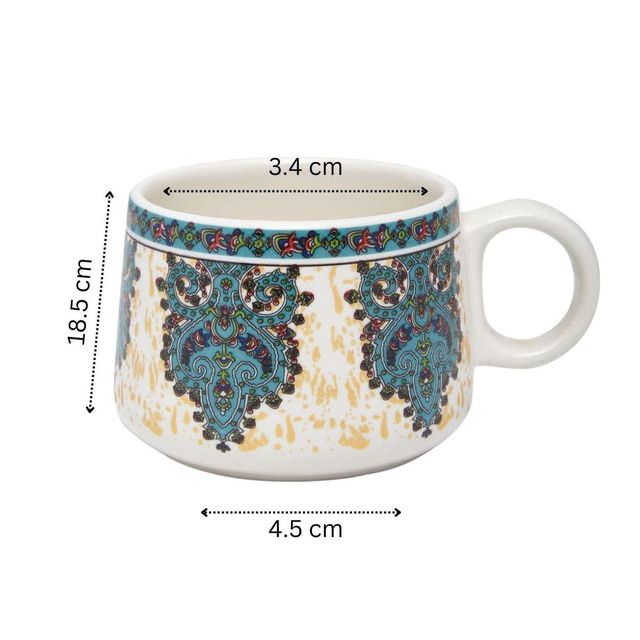Roxx Mystic Ceramic Tea Set | 180ml x 6 Cups + 1 Pot | Mystic Bloom | Durable | Multicolour