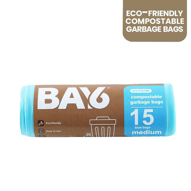 BAY6 Compostable Garbage Bags Roll- Medium - 19 x 21 Inch - Blue