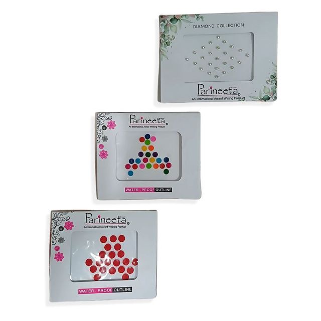 Gullak Bindi Set - 4mm Multi, 5mm Red, 3mm Stone Silver