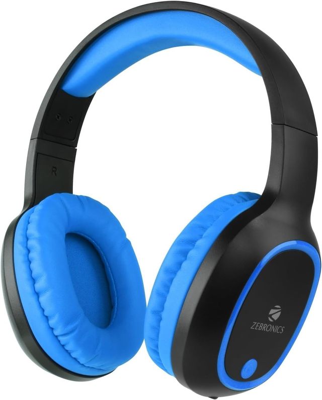 Zebronics Thunder BT 5.3 Headphone, 60H, Gaming Mode, Dual Pairing, ENC, AUX, mSD, Voice Asst(Blue)