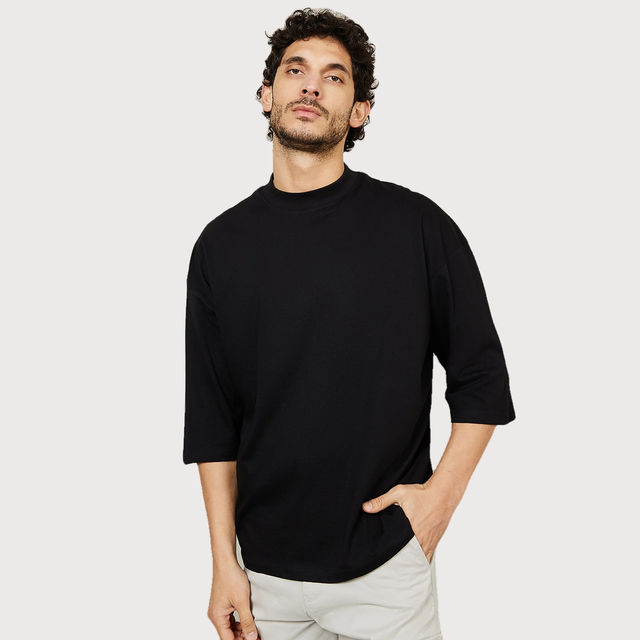 Styli Men's 3/4 Sleeve Drop Shoulder T-shirt with Cartoon Print