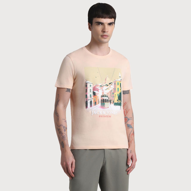 Buy JACK & JONES Men's Regular fit T-Shirt | Peach - XL Online