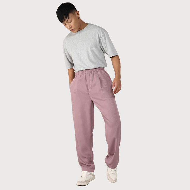 ✨新品【2025.アンティミテBlurred Print Pants】ピンクM Buy Campus Sutra Men's Tailored Linen-Blend Trousers | Pink - 34