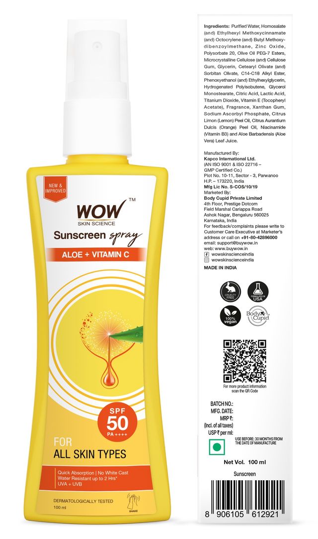 WOW Skin Science UV Water Transparent Sunscreen Spray SPF 50