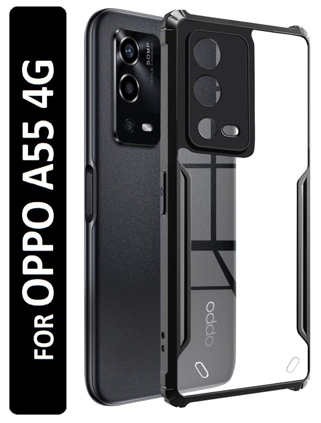 Kwine Case Oppo A55 4G Back Cover - Black Bordered Transparent Case