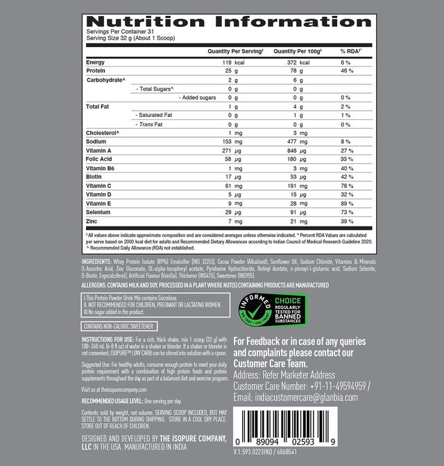 Isopure - Dutch Chocolate (Immune Support, Biotine)