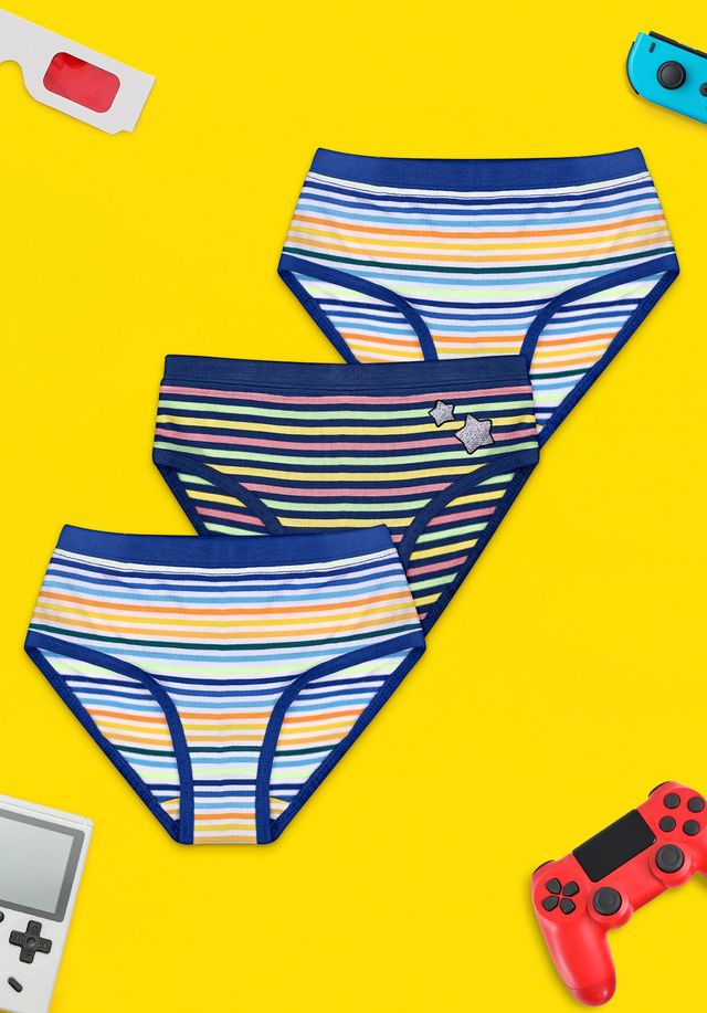 XY Life Hipsters for Girls, Tencel Modal, Antimicrobial - Multi Stripes | 9-10Y| Pack Of 3 Panty