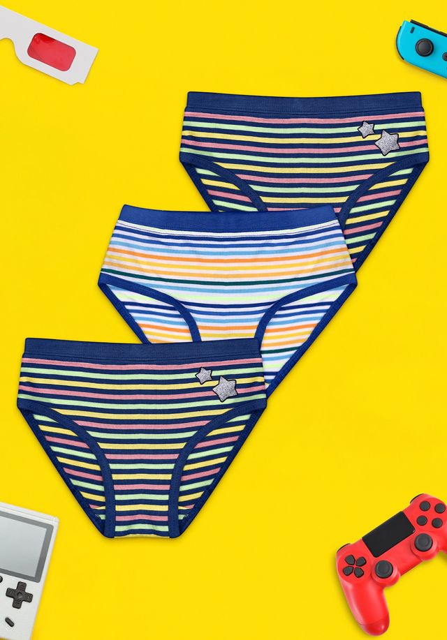 XY Life Hipsters for Girls, Tencel Modal, Antimicrobial - Multi Stripes | 7-8Y| Pack Of 3 Panty