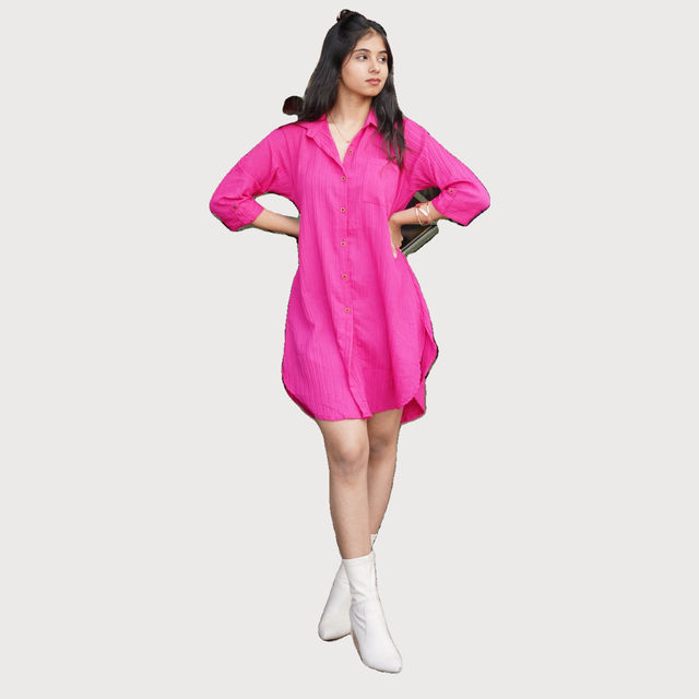Buy Wyshlist Women's Shirt Dress Solid Collar | Pink - L Online