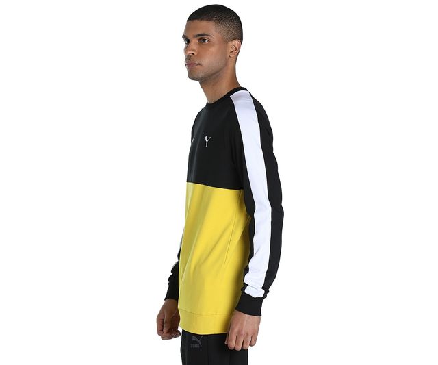 Puma Men's Sweatshirt Crew-Neck Colorblock X One8 - Yellow | M