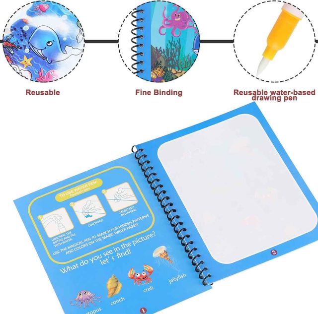 Kidara Magic Water Coloring Set Of 4 Books | Mess-Free Art For Kids Age 3-5 | Educational Gift