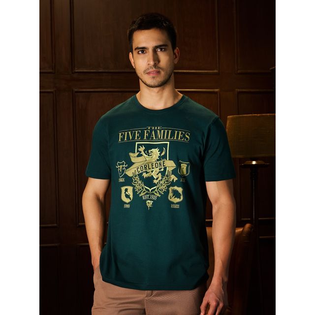 The Souled Store Men's Regular The Godfather-Five Families Men's T-shirts | Green | L