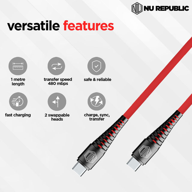 Nu Republic Usb Type C Cable 1 M Blaze Supersonic 65W Type-C To Type-C Fast Charge Cable