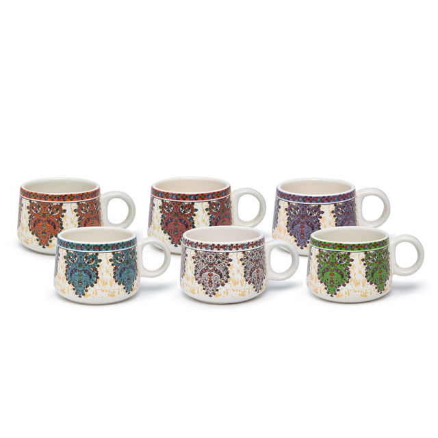 Roxx Mystic Ceramic Tea Set | 180ml x 6 Cups + 1 Pot | Mystic Bloom | Durable | Multicolour