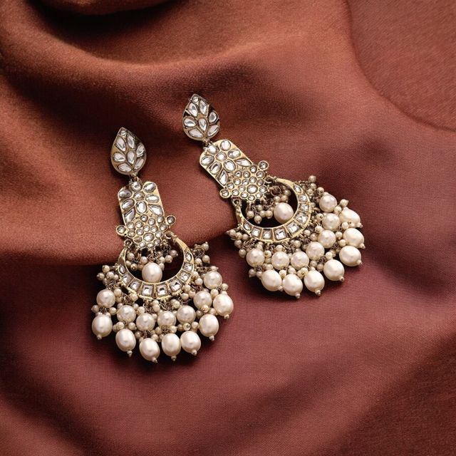 Priyaasi Pearl Kundan Gold Plated Statement Earrings