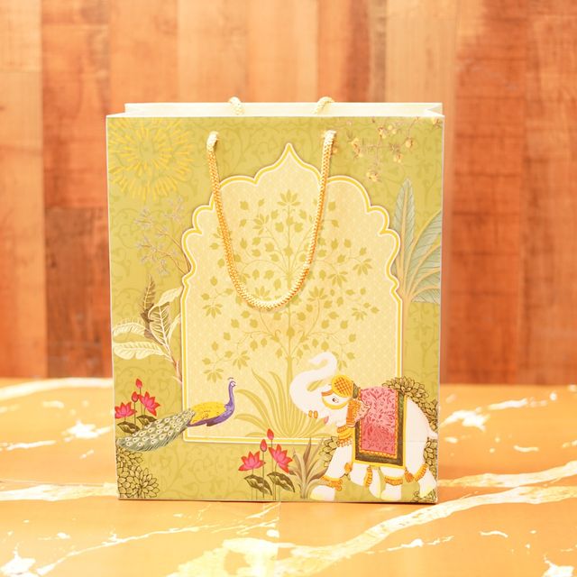 Servdharm Sage Green Elephant Print Medium Gift Bag