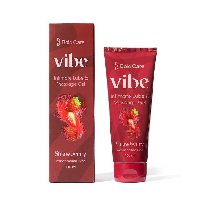 Bold Care Vibe - Strawberry Flavoured Water-Based Intimate Lube (100ml) & Bold Care 404 Mutual Pleasure Condoms For Men (Pack Of 10) (10pc) Combo