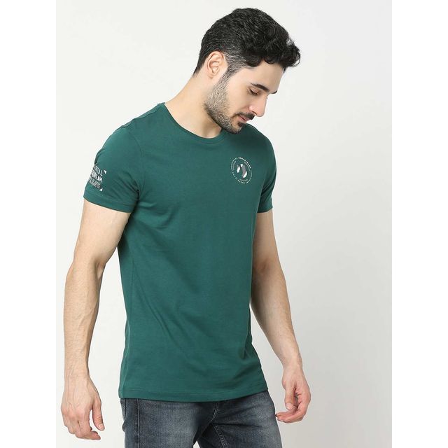 Underjeans by Spykar Men Pure Cotton T-shirt | Bottle Green - M