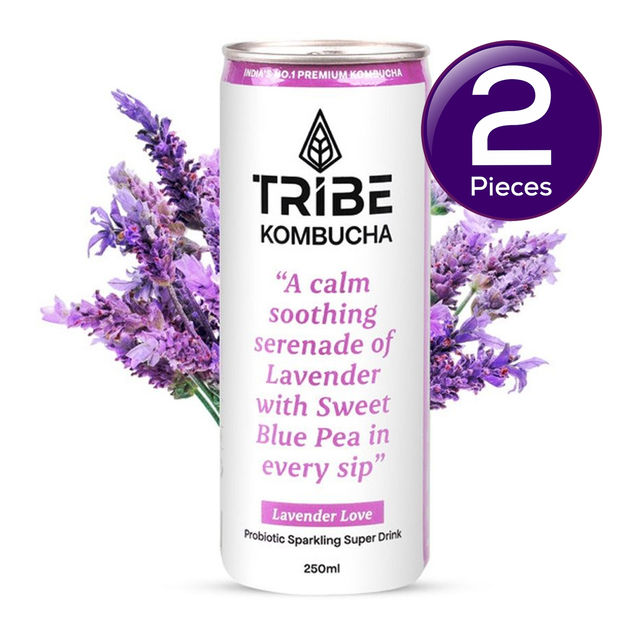 Tribe Kombucha Naturally Sparkling Probiotic Herbal Tea |Green Tea With Blue Pea & Lavender 250 ml X 2 Combo