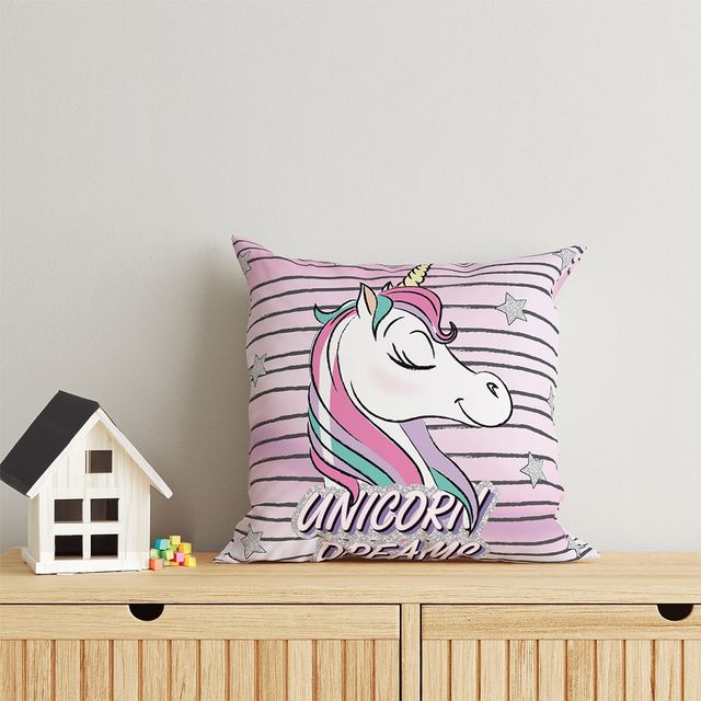 Sassoon Disney Minnie and Unicorn Reversible Printed Filled Cushion | Pink | 40 x 40 cm