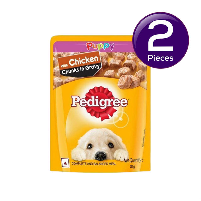 Pedigree Puppy Chicken & Liver Chunks In Gravy Wet Dog Food, 70g,Pack of 2